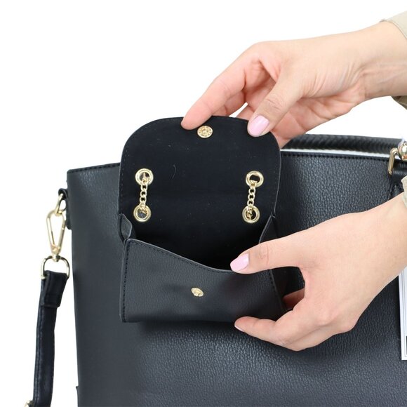 Black Faux Leather Purse and Coin Purse 2 in 1 Set Tote Cross Body Shoulder Bag - Picture 4 of 12